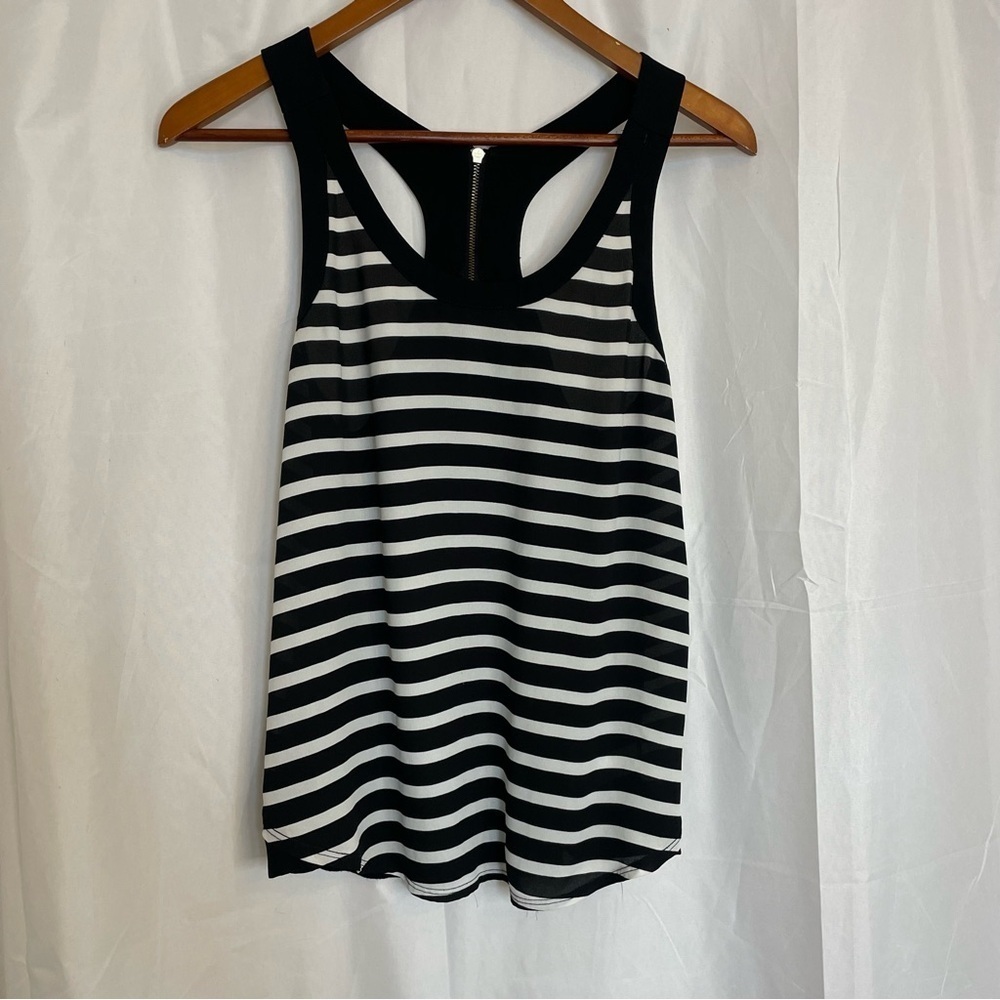 EXPRESS Women’s Black White Stripe Racer Back Zip Up Tank Top Size XS